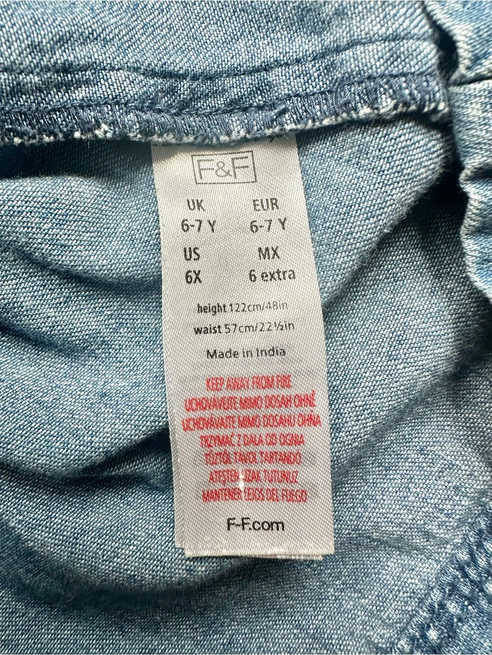 F&F Girls Denim Overall Dress 6X 6-7Y Speckled Wash Pinafore Jumper